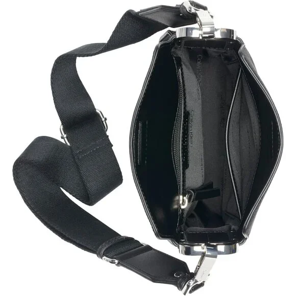 Fay North/South Small Black Canvas Crossbody Bag with Snap Closure